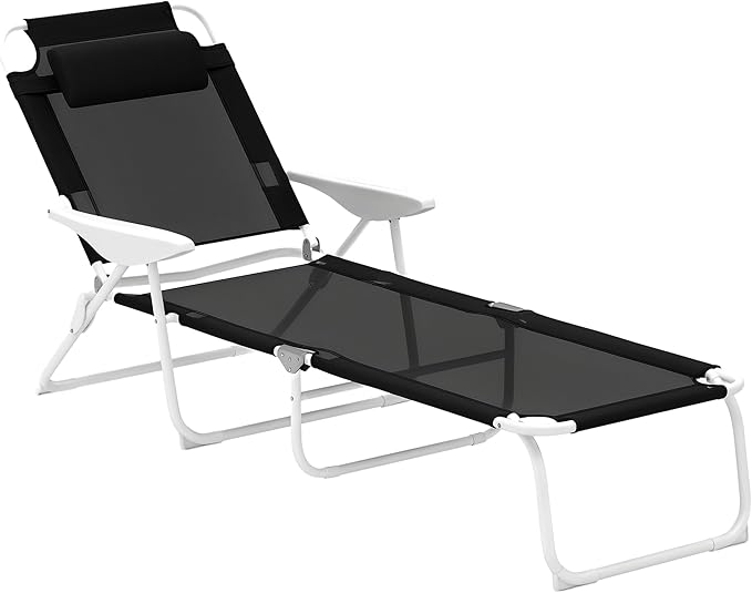 Outsunny Folding Lounge Chair, Portable Outdoor Chaise Lounge, Sun Tanning Chair with 4-Position Reclining Back - Photo 1