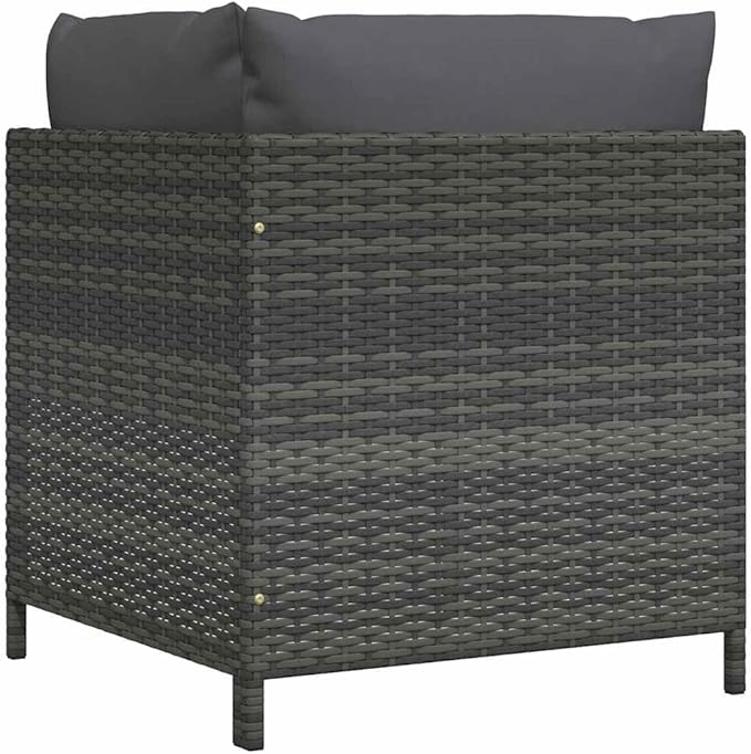 vidaXL - Gray Poly Rattan Sectional Corner Sofa with Cushions | Versatile Outdoor Garden Furniture | Highly Durable & Weather-Resistant | Comfortable Seating