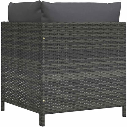 vidaXL - Gray Poly Rattan Sectional Corner Sofa with Cushions | Versatile Outdoor Garden Furniture | Highly Durable & Weather-Resistant | Comfortable Seating