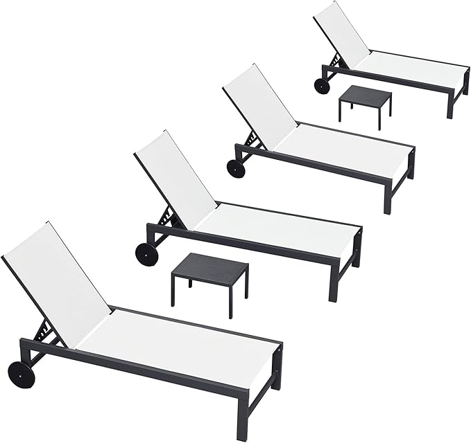 PURPLE LEAF Patio Lounge Chair Set for 4 Outdoor Chaise Lounge with Adjustable Backrest and Easy-to-Move Wheels - Photo 1