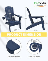 Upgraded Folding Adirondack Chair with All-Weather Cup Holder-EcoVida, Premium Wood Grain Texture, HDPE Waterproof - Photo 3