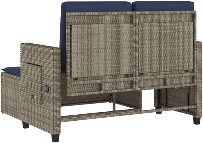 Reclining Patio Bench with Cushions Gray Poly Rattan Garden Bench Outdoor Bench Porch Bench Deck Bench for patios - Photo 7