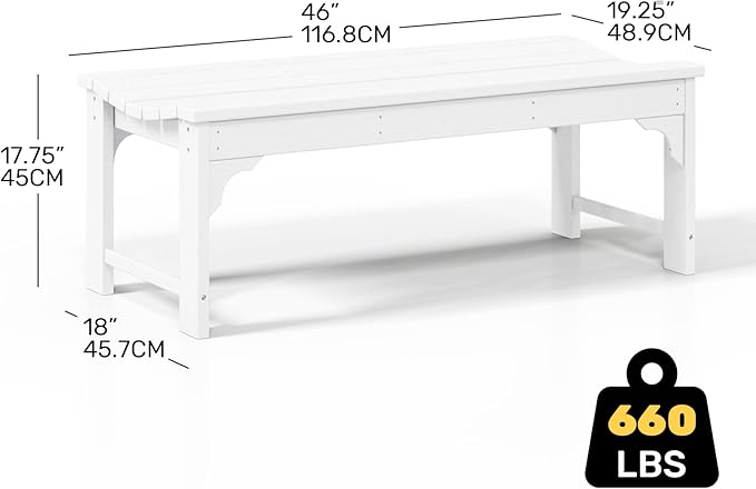 Costaelm Outdoor Benches Weatherproof, All Weather Resistant Park Bench Poly Lumber Backless Garden Bench Seat for Entryway Front Porch, White