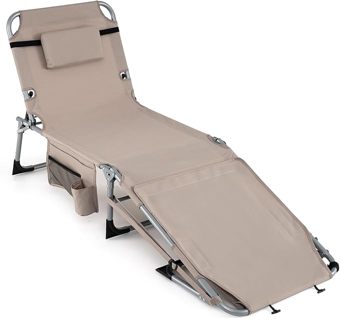 COSTWAY Tanning Chair with Face Hole, Folding Sun Bathing Lounge Chair with Armrest, Side Pocket & Protective Flap - Photo 1