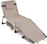 COSTWAY Tanning Chair with Face Hole, Folding Sun Bathing Lounge Chair with Armrest, Side Pocket & Protective Flap - Photo 1