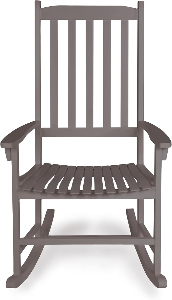 Eyely KCR300B Orvindar Farmhouse Classic Slat-Back 350-LBS Support Acacia Wood Outdoor Rocking Chair, Gray Wash