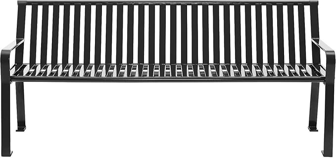 Global Industrial 6 ft. Outdoor Heavy-Duty Portable Park Bench with Back, Vertical Steel Slat, Corrosion-Resistant Black Powder Coat Finish, Unassembled