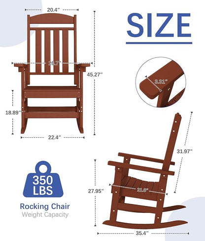 FOOWIN Outdoor Rocking Chair Set of 8, High Back Patio Rocking Chair, HDPE All Weather Resistant Porch Rocker for Adult, Oversized Rocking Chairs for Garden, Lawn, Indoor & Outdoor Use, Dark Red