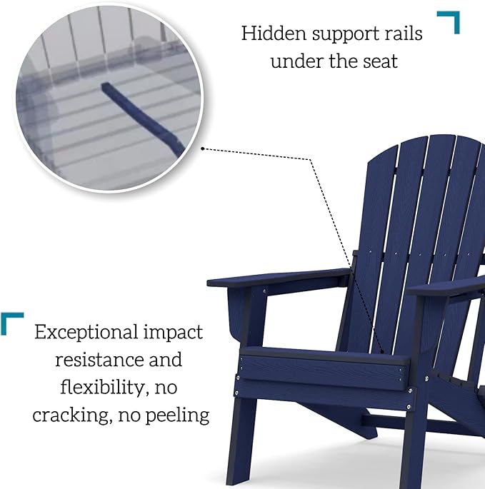 Folding Adirondack Chair Set of 6，Wooden Textured Fire Pit Chair with Cup Holder, Heavy All-Weather HDPE Plastic Outdoor Patio Chairs for Poolside Backyard Patio Outdoor Garden