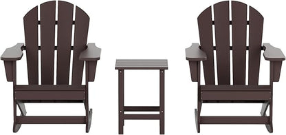WO WESTIN OUTDOOR HDPE Laguna Outdoor Rocking Poly Adirondack Chair with Side Table 3-Piece Set, Dark Brown