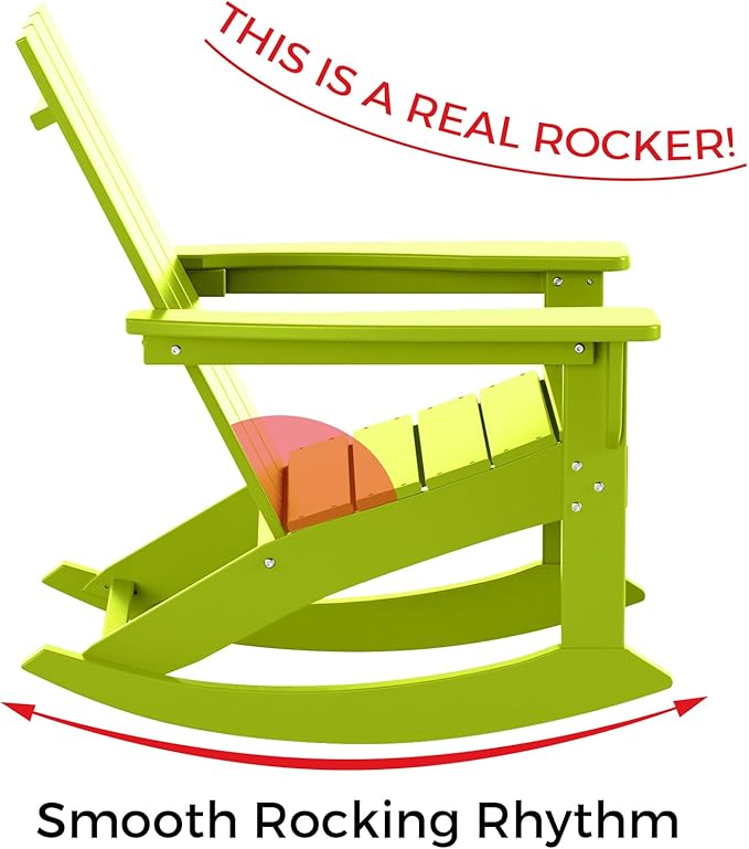 Costaelm Outdoor Adirondack Chair, All Weather Resistant Lawn Chairs Balcony Chair and Fire Pit Chairs, Patio Chair Outdoor Porch Rocking Chair High Back HDPE Poly Lumber, Lime