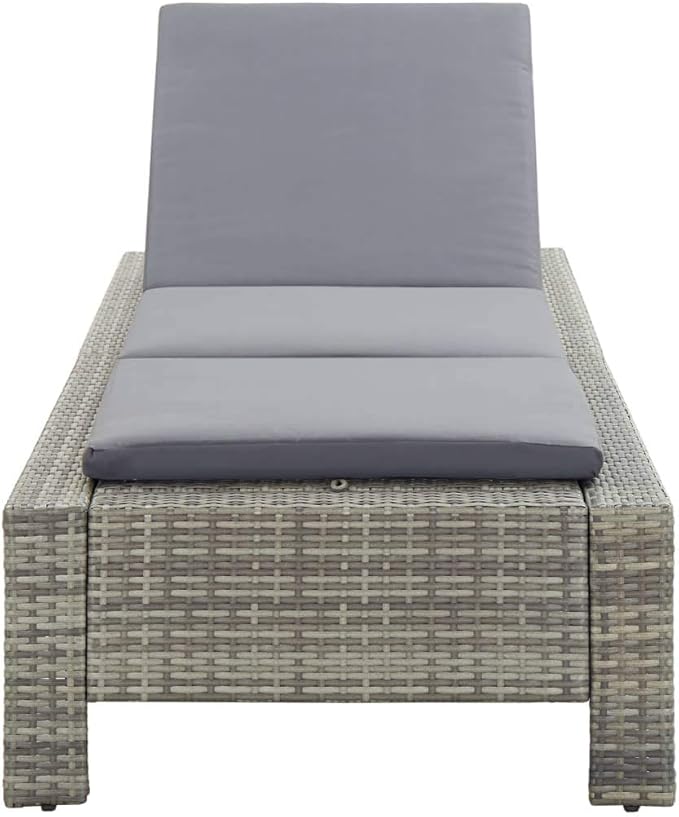 Adjustable Sun Lounger with Cushion, Grey PE Rattan Outdoor Chaise Lounge for Pool Patio Garden, Weather-Resistant Powder Coated Steel Frame, 265 lbs Capacity