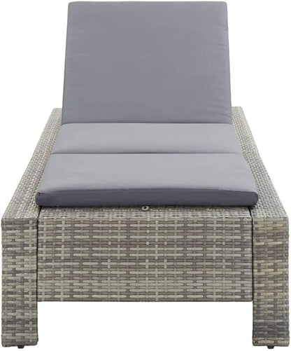 Adjustable Sun Lounger with Cushion, Grey PE Rattan Outdoor Chaise Lounge for Pool Patio Garden, Weather-Resistant Powder Coated Steel Frame, 265 lbs Capacity