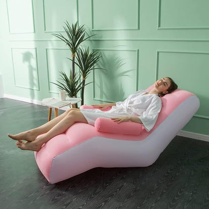 STARBRILLIANT Inflatable Deck Chair with Air Pump, Foldable Lounge Chair for Bedroom and Living Room, Indoor Sofa Lounge with Handrails(Pink)