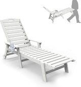 Outdoor Lounge Chairs, 78'' Long Patio Lounge Chair HDPE 5-Position Adjustable with Cup Holder & Rolling Wheels - Photo 1