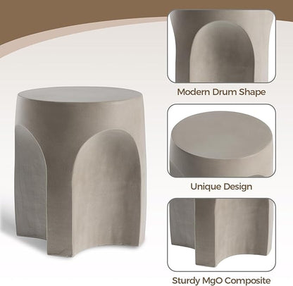 COSIEST Set of 2 Concrete Side Table Drum Shape, 2 Pieces Outdoor Side Table, Patio Accent Cement End Tables, Garden Decorative Stool, Plant Stand Drum Table, Grey