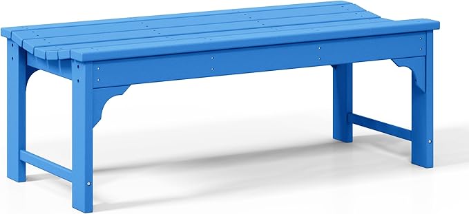 WestinTrends Malibu Outdoor Bench, All Weather Resistant Poly Lumber Backless Patio Garden Bench, Adirondack Curved Bench Seat for Comfort, Pacific Blue