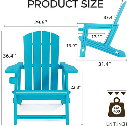 Adirondack Chair, Plastic Outdoor Patio Adirondack with Cup Holder, 400 LBS Capacity Recliner Chair Garden for Backyard Lawn Beach Sky Blue