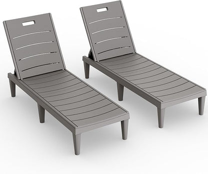 Devoko Outdoor Chaise Lounge Chair Set of 2 with 5-Position Adjustable Back, Waterproof & Lightweight PP Lounge Chairs for Outside Pool Patio (Light Brown)