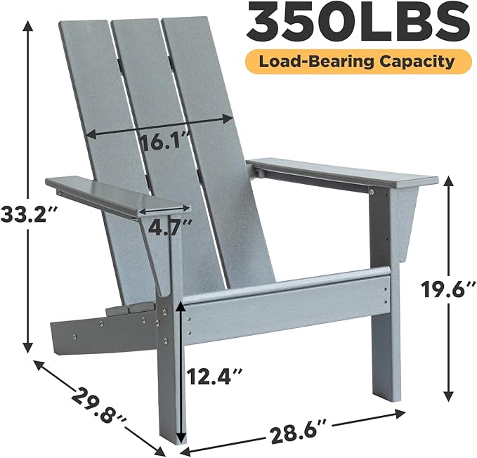PROHIKER Adirondack Chair, HDPE Patio Chair, All Weather Outdoor Chairs for Lawn Garden Porch Backyard(Grey)