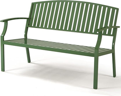 Outdoor Bench Weatherproof Aluminum Patio Garden Bench, Patio Loveseat for Porch Garden Lawn Backyard Park Balcony (Green)