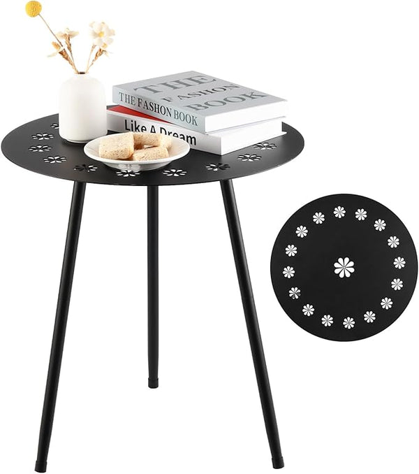 18 Inch Outdoor Side Table Patio Round Tables for Outside Black End Tables Small Coffee Table End Table Modern Metal - Photo 1