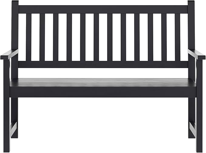 EMMA + OLIVER Ashford Patio Bench for Indoor/Outdoor Use, Acacia Wood Slatted Loveseat for 2, Perfect for Sunroom, Garden, Backyard or Porch, Black