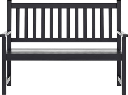 EMMA + OLIVER Ashford Patio Bench for Indoor/Outdoor Use, Acacia Wood Slatted Loveseat for 2, Perfect for Sunroom, Garden, Backyard or Porch, Black