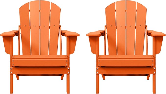 WO WESTIN OUTDOOR HDPE Laguna Outdoor Folding Poly Adirondack Chair (Set of 2), Orange