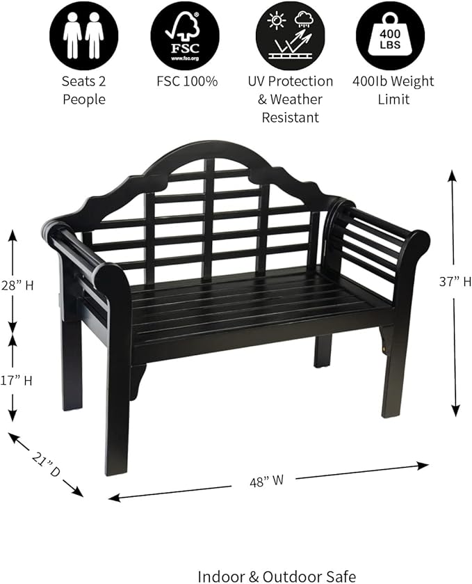 Plow & Hearth Weatherproof Lutyens Eucalyptus Wood Garden Bench | Foldable Patio Bench - Photo 3