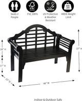 Plow & Hearth Weatherproof Lutyens Eucalyptus Wood Garden Bench | Foldable Patio Bench - Photo 3