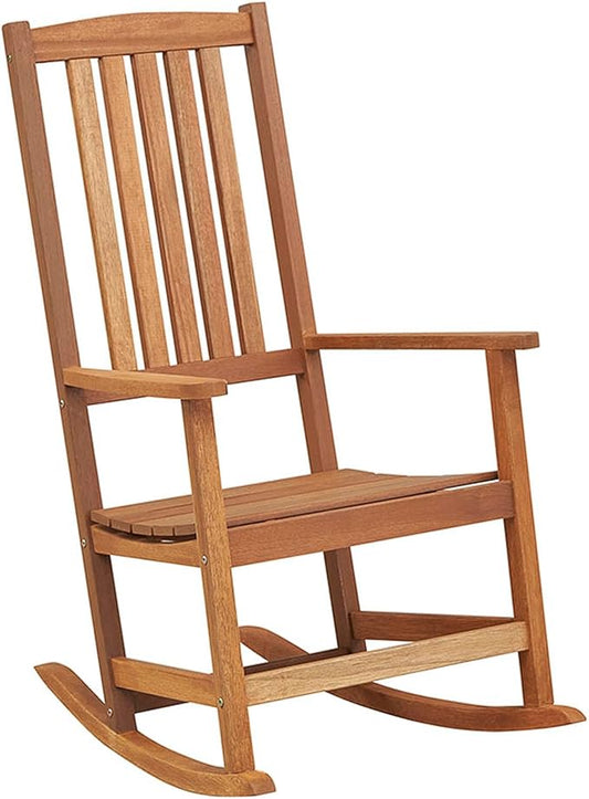 Wooden Rocking Chair, Ergonomic High-Back Porch Rocker with Armrests, Rocking Base & Slatted Design, Outdoor Rocking Chair Set for Patio, Backyard, Lawn, Deck & Poolside