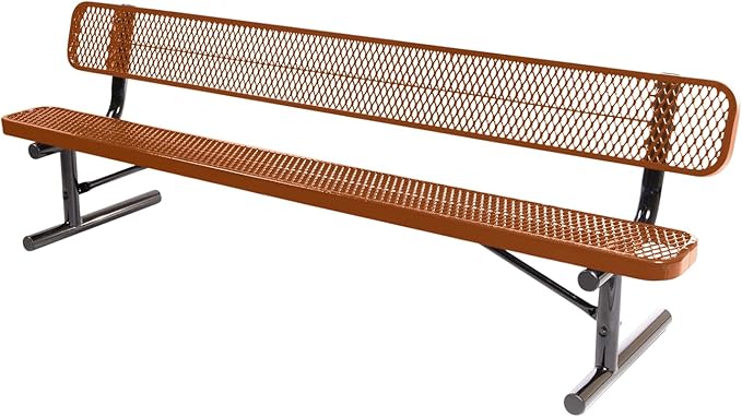 COATEDOUTDOORFURNITURE Heavy-Duty Outdoor Bench Thermoplastic Coated, Expanded Metal, Commercial-Grade Seating, Made in America (Portable with Back, 8 Ft, Textured Copper)