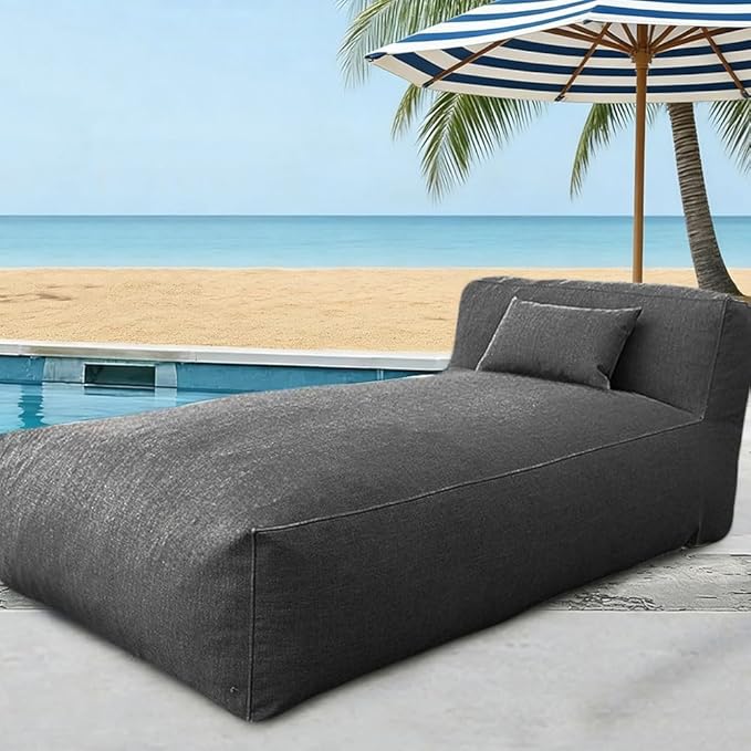 Outdoor Bean Bag Lounger Chair Poolside Lounge Without Filling Bean Bag Cover Pouf Cover Water-Resistant Patio Chaise and Pool Sun Lounger(16-Dark Grey,L-165cm-empty Cover)