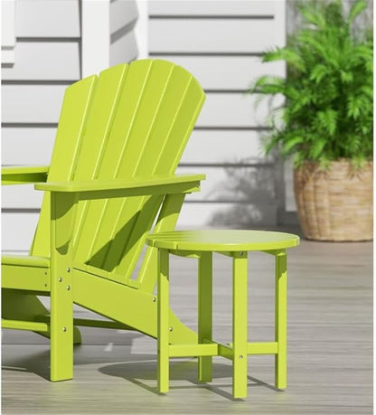Costaelm Round Outdoor Side Tables, Adirondack Patio Tables for Outside, HDPE Patio End Table Weather Resistant, Balcony Table for Pool, Seaside, Backyard, Porch, Indoor Companion, Lime