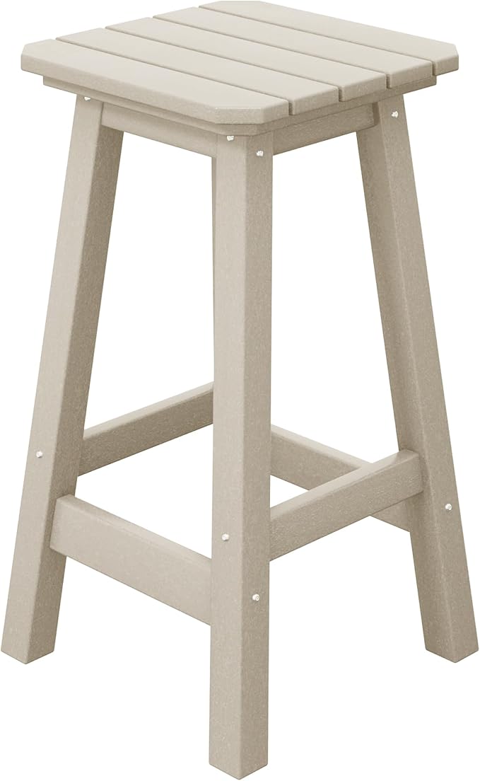 Costaelm 24" Height Outdoor Bar Stools, All-Weather Bar Stools, Adirondack Poly Patio Square Bar Stool for Patio, Deck, Kitchen Counter and Garden, Sand