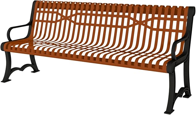 COATEDOUTDOORFURNITURE Heavy-Duty Outdoor Bench Thermoplastic Coated, Slatted Steel, Commercial-Grade Garden Bench, Made in America (Portable with Back, 4 Ft, Textured Copper)