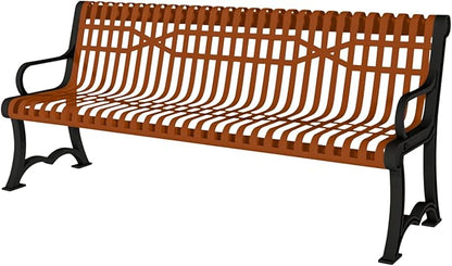 COATEDOUTDOORFURNITURE Heavy-Duty Outdoor Bench Thermoplastic Coated, Slatted Steel, Commercial-Grade Garden Bench, Made in America (Portable with Back, 4 Ft, Textured Copper)
