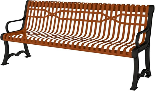 COATEDOUTDOORFURNITURE Heavy-Duty Outdoor Bench Thermoplastic Coated, Slatted Steel, Commercial-Grade Garden Bench, Made in America (Portable with Back, 4 Ft, Textured Copper)