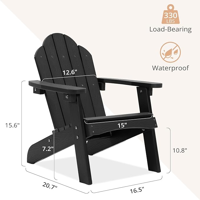 LUE BONA Kids Adirondack Chairs Set of 4, Black Poly Resin Adirondack Chair, Toddler Adirondack Chair Weather Resistant, Kids Outdoor Patio Adirondack Lounge Chair for Balcony, Backyard
