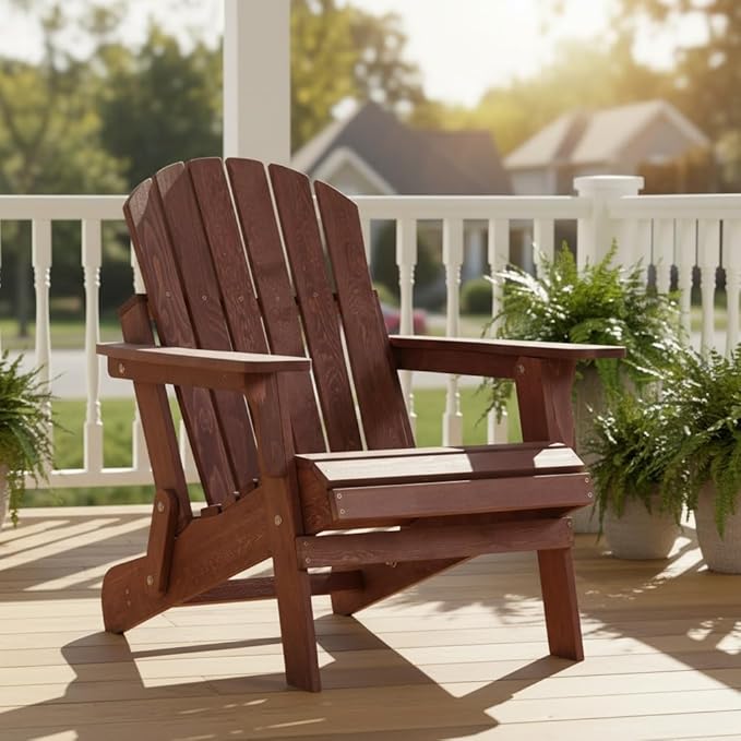 Oversize Wooden Outdoor Folding Adirondack Chair with Pre-Assembled BackRest & SeatBoard, Wood Patio Chair for Garden Backyard Porch Pool Deck Firepit-106