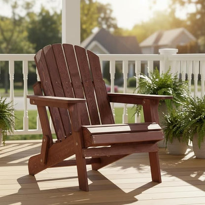 Oversize Wooden Outdoor Folding Adirondack Chair with Pre-Assembled BackRest & SeatBoard, Wood Patio Chair for Garden Backyard Porch Pool Deck Firepit-106