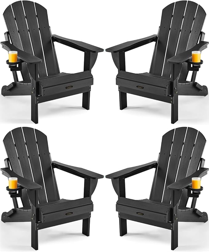 Ciokea Folding Adirondack Chair 4 Pack, Patio Adirondack Chair Weather Resistant, Plastic Fire Pit Chair with Cup Holder - Photo 1