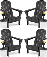 Ciokea Folding Adirondack Chair 4 Pack, Patio Adirondack Chair Weather Resistant, Plastic Fire Pit Chair with Cup Holder - Photo 1