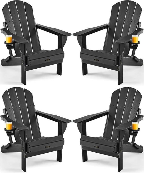 Ciokea Folding Adirondack Chair 4 Pack, Patio Adirondack Chair Weather Resistant, Plastic Fire Pit Chair with Cup Holder - Photo 1