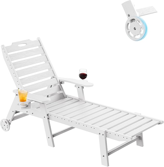 Carauci Lounge Chair Outdoor, HDPE Chaise Lounge with Wheels - Photo 1