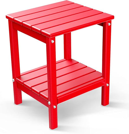 BRIOPAWS Outdoor-Side-Table | Small | HDPE Plastic | Patio End-Table | 2-Shelf Adirondack Outside Tables | All Weather | for Poolside Front Porch Indoor Living Room | 14" x 13" | Red