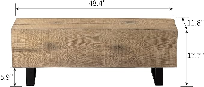 SUNBURY Outdoor Bench Garden Bench Wood 48", Patio Dining Bench for Outdoors, Garden Backless Bench Weatherproof, Anti-Rustic Metal Legs Front Porch Benches for Entryway, Lawn (Light Brown)