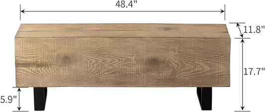 SUNBURY Outdoor Bench Garden Bench Wood 48", Patio Dining Bench for Outdoors, Garden Backless Bench Weatherproof, Anti-Rustic Metal Legs Front Porch Benches for Entryway, Lawn (Light Brown)