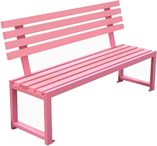 2-Person Outdoor Bench w/Backrest, Metal Steel Benches Furniture for Patio Garden Porch Entryway Indoor Deck Backyard Bench L:39" 47" 59"(Pink,59in)